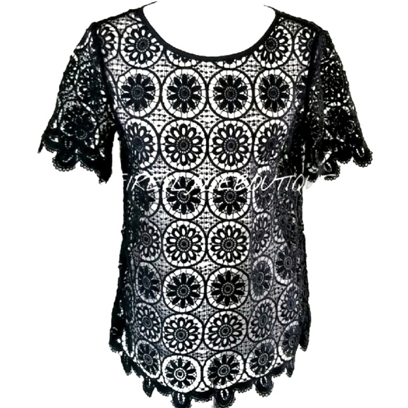 BANANA REPUBLIC BLACK LACE CROCHET TOP SZ XS 0 2 - Picture 1 of 6